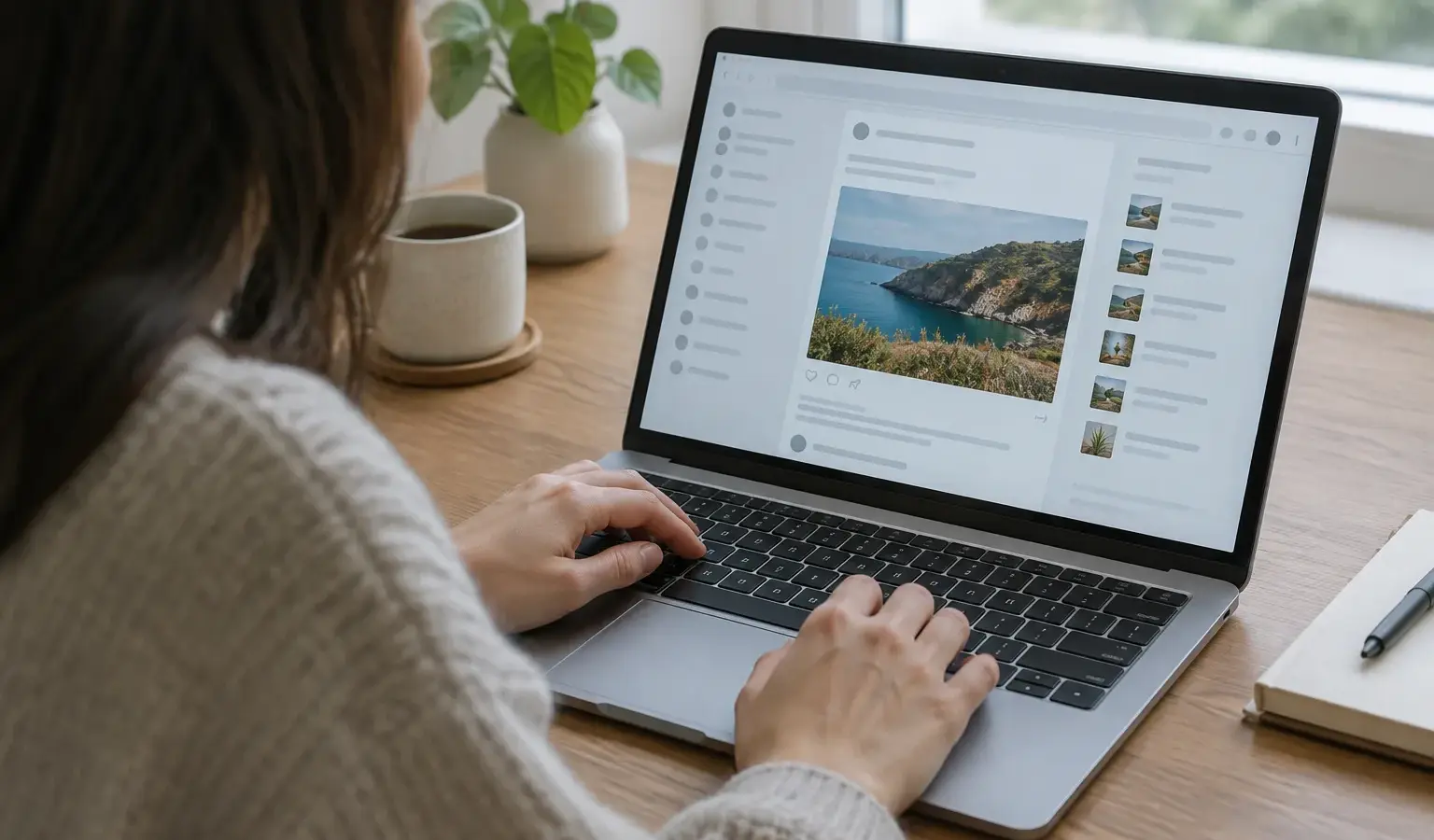 Une personne enregistre sur un ordinateur une publication en ligne afin d’en garder une trace.