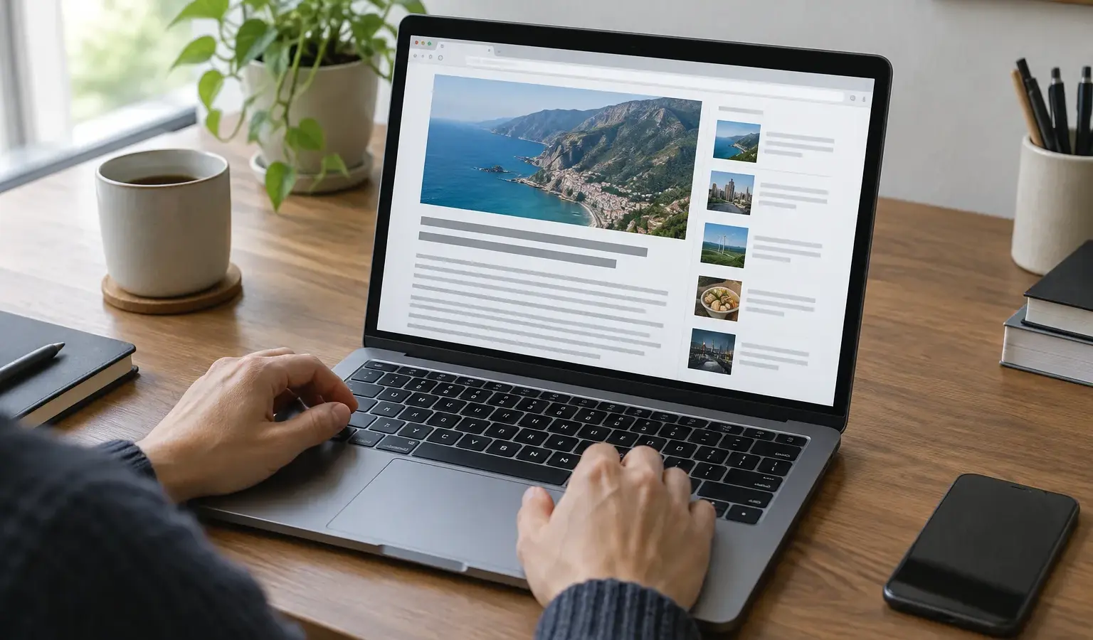 Une personne consulte une publication en ligne sur un ordinateur portable.